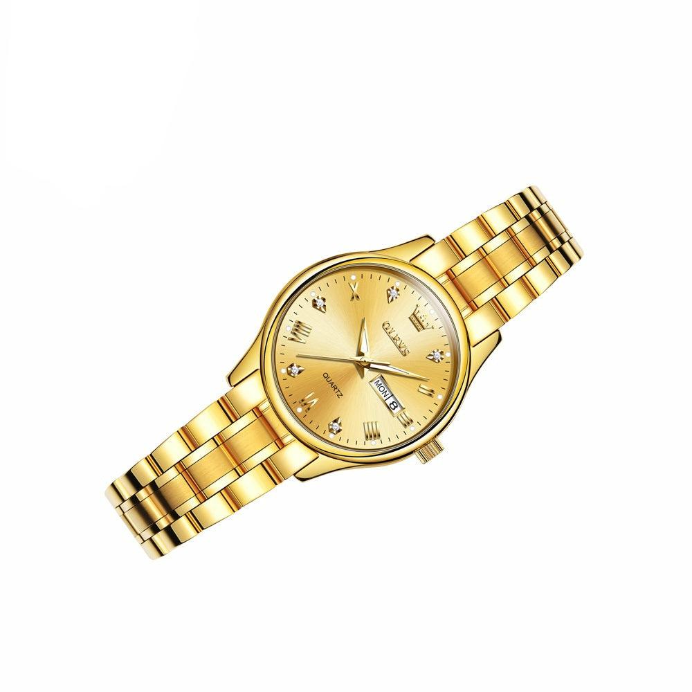Lefimar OLEVS - Quartz Women's Watch - Stainless Steel Strap - Apollo - Gold - White Background