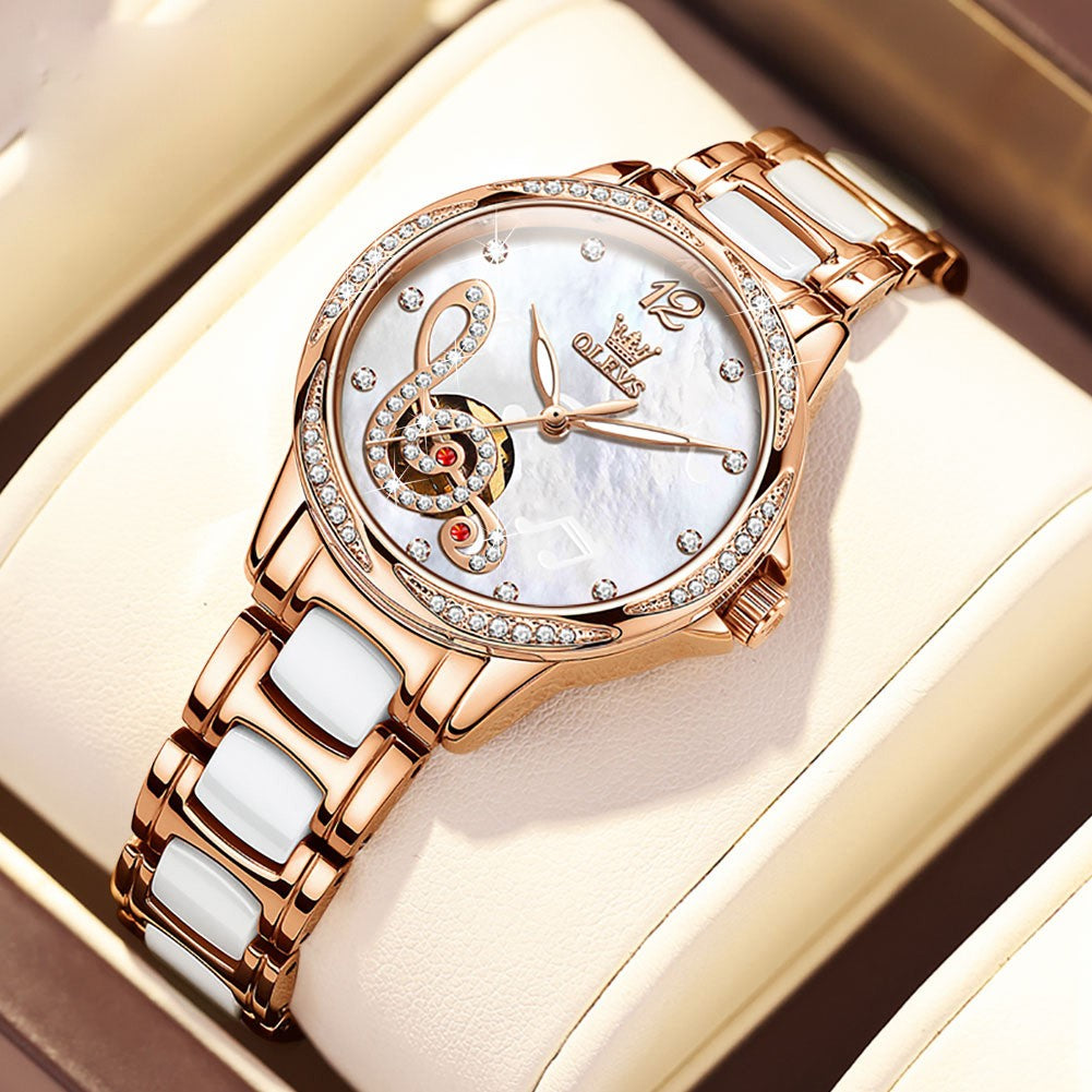 Treble Clef women's mechanical watch - white