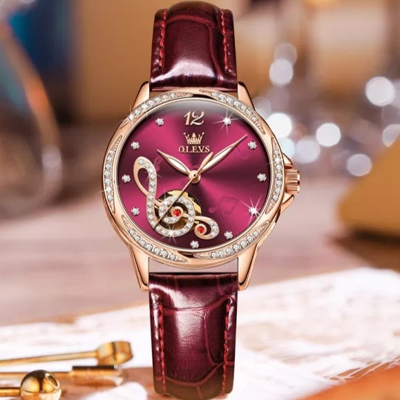 Treble Clef women's mechanical watch - bordeaux