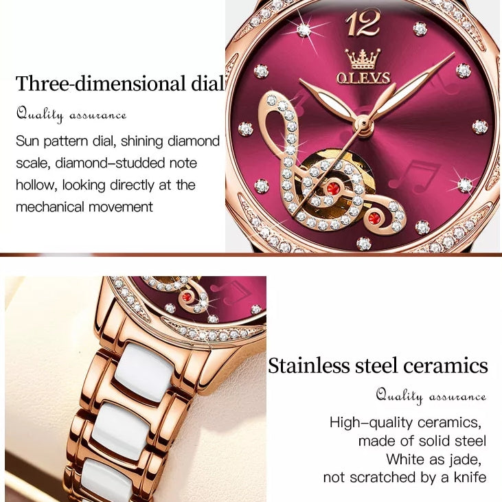 Treble Clef women's mechanical watch - stainless steel ceramics